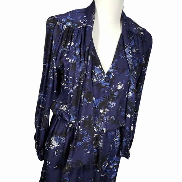Parker Dresses size Medium Blue Floral Long Sleeve Knee Length Silk Dress AS IS - Picture 5 of 10